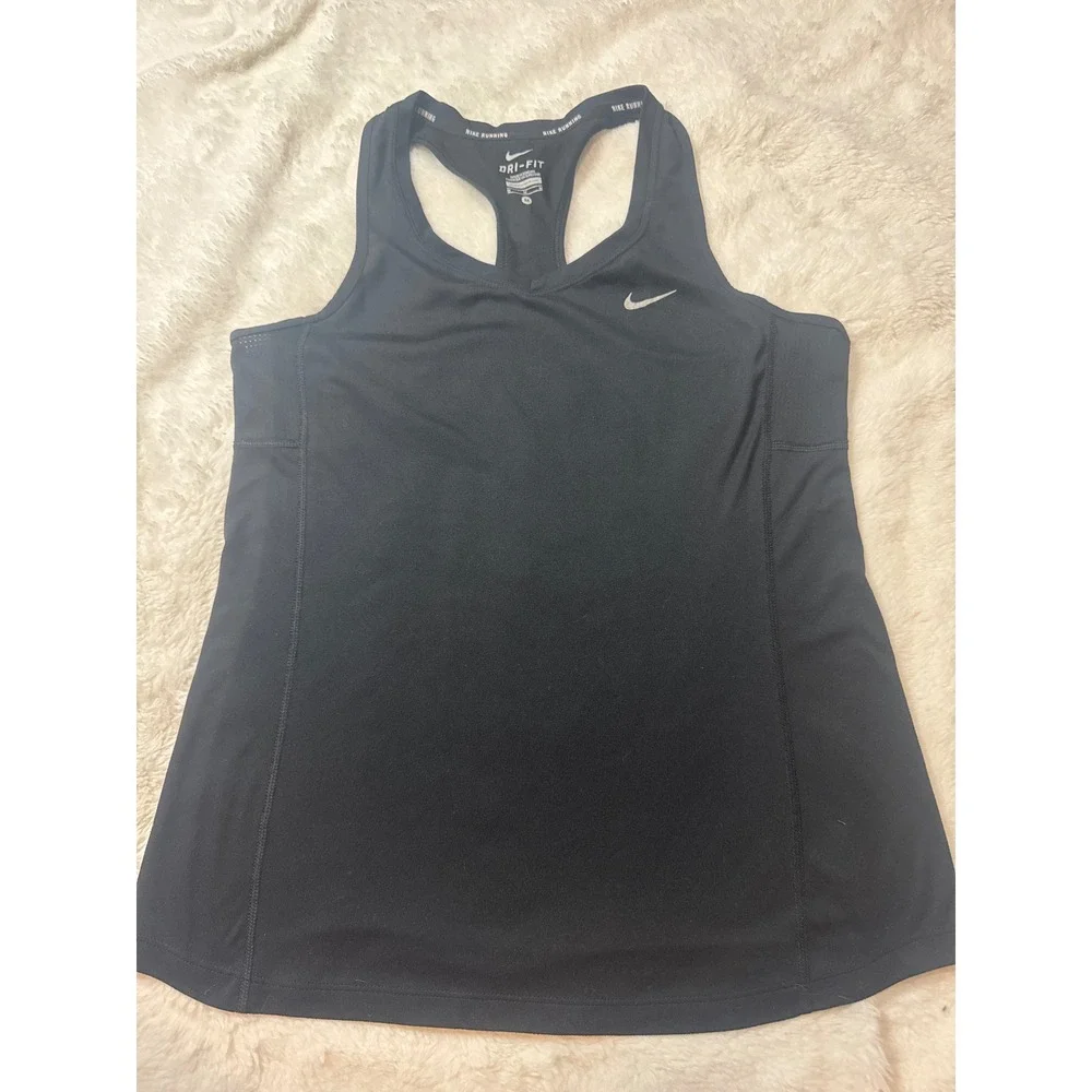 Nike Tank Top Women Medium Black Good Dri-FIT Racerback Running Mesh Activewear
